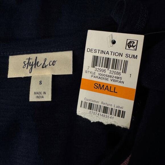 Style & Co Small Peasant Top Embroidered Tasseled Keyhole Cap Sleeve Stretch New - Picture 6 of 8